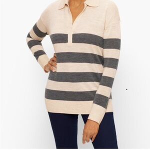 Talbots Merino Wool Johnny Collar Pullover Striped Sweater